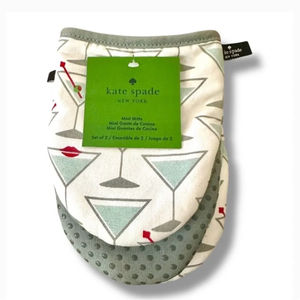kate spade martini set of 3 in white & aqua  | towels, mitt, magnets NWT